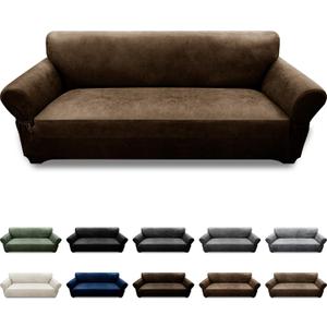Couch Cover Leather Look 3 Seater Couch Sofa Cover 1-Piece Sofa Slipcover Stretch Furniture Protector with Elastic Bottom & Pockets(Sofa, Dark Brown)