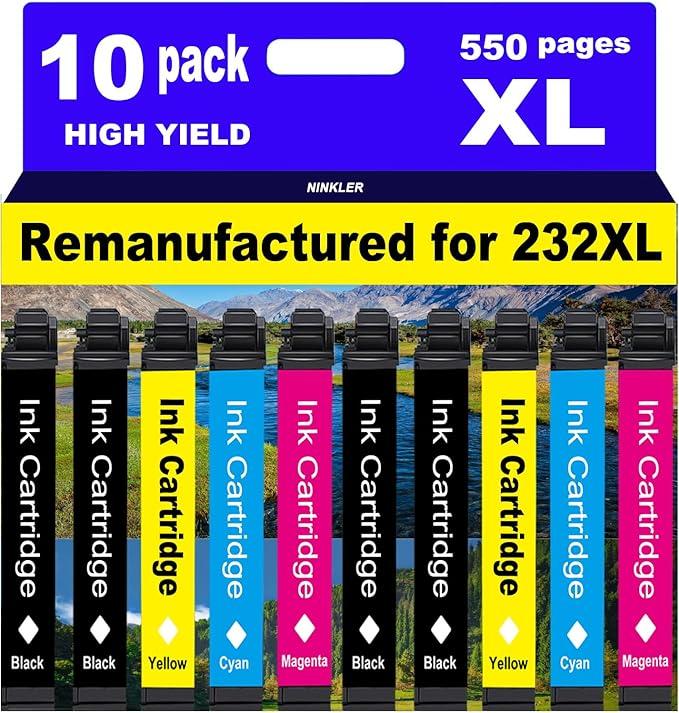 NINKLER for 232XL Remanufactured for Epson 232XL Ink Cartridges Combo Pack 232 T232XL for XP4200 XP4205 Workforce WF2930 WF2950 Printer 10 Pack 4 Black 2 Cyan 2 Magenta 2 Yellow