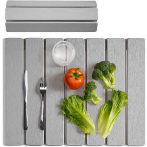Meowoo Stone Drying Mat for Kitchen Counter, 15.7"x11.8" Foldable Diatomaceous Earth Mat, Super Absorbent, Quick-Dry Bath & Kitchen Pad for Dishes, Cups, Non-Slip, Fit Any Countertop - Light Gray