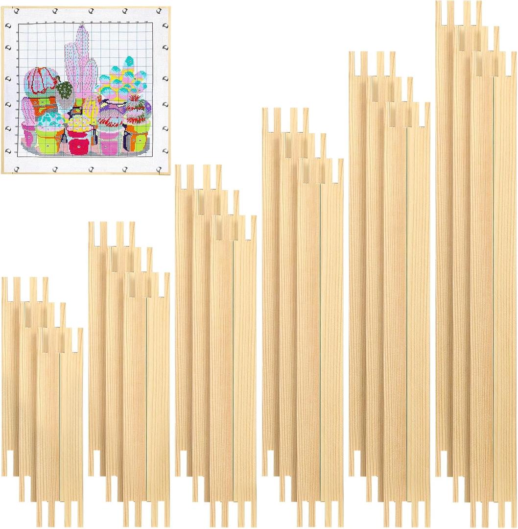 Hotop 6 Sets Stretcher Bars for Needlework 6 Sizes Wooden Canvas Stretcher Bars for Needlepoint Embroidery Stitch Frame Set Bundle with Crafts