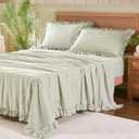 Gingham Queen Sheet Set, Lightweight Super Soft Brushed Microfiber Plaid Bed Sheets with 16" Deep Pocket, 4 Piece Ruffle Farmhouse Bedroom Decor, Sage Green