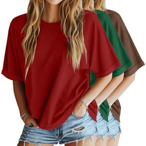 Riyiper 3 Pack Women's Oversized T-Shirt Half Sleeve Summer Tees Casual Loose Fit Crew Neck Basic Tops, Size M