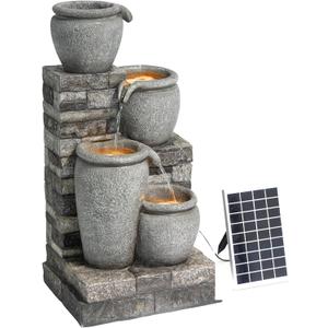 Teamson Home 30.7" 4-Tier Cascading Bowl Solar Powered Water Fountain for Outdoor Living Spaces, Gray