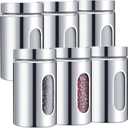 Mimorou 6 Pack Kitchen Canisters Set Airtight Coffee Sugar Tea Candy Storage Jars with Window Glass Stainless Steel Containers with Lids for Flour Cookies Spices Grains Kitchen Decorations(32 oz)