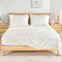GOKOTTA King Size Bed Sheets 6 Piece Set, 100% Rayon Derived from Bamboo, Cooling for Hot Sleepers-Luxury Breathable Soft Sheets, Deep Pocket 16" Fitted Sheet with Elastic Corner Straps, Cream White