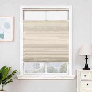 Joydeco No Tools No Drill Blinds for Indoor Windows, Cordless Window Blinds Cellular Shades Top Down Bottom Up Blackout Honeycomb Blinds Thermal Insulated Noise Reduction (Beige, 34" W x 64" H)