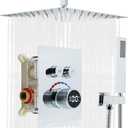 Digital Display Shower System Set 16 Inches Rain Fall Head Temperature Valve Shower Handheld Shower Head Sets for Bathroom Concealed Installation