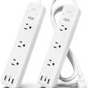 KMC USB-C PD Surge Protector 3-Outlet Power Strip 2-Pack, 30W Power Delivery USB-C Port, 2 USB-A Ports, 980J Surge Protection, 6-Foot Extension Cord, White