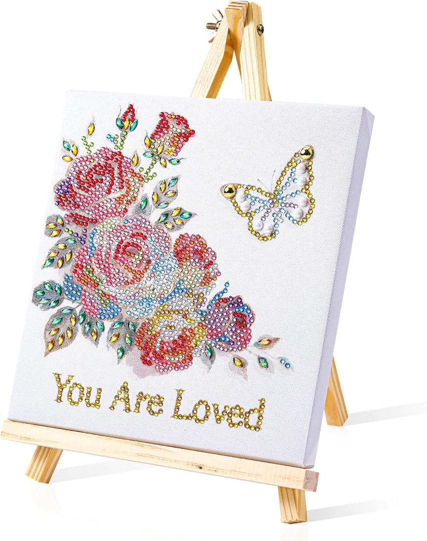 Ludeanetti 8"x8"Framed Diamond Painting Art kit for Adults with Stand 5D Special Shaped Drills Desktop Ornament Gift for Her,Mothers Day Gift