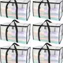 BALEINE 6-Pack Oversized Moving Bags with Reinforced Handles, Heavy-Duty Storage Tote for Clothes, Moving Supplies (Clear, 6-Pack)