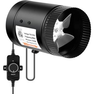 InfiniPower Inline Duct Booster Fan 4" 106 CFM with Speed Controller, Low-Noise Ventilation Exhaust Fan for Kitchen, Basements, Bathrooms, Attics and Grow Tents, Black