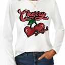 LilyCoco Womens Long Sleeve T Shirts Boat Neck Tops Breton Loose Fit Printed Tshirt White Large (White, L)