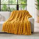 Lotus Karen Faux Fur Throw Blanket Ginger Yellow - Big Bubble Rabbit Fluff Blanket for Couch Bed Sofa,Softest Fluffy Fuzzy Cozy Blanket,Thick Furry Plush Shaggy Warm Blankets for Women,90x90 Inches