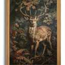 Vintage Deer Wall Art, Woodland Nature Wall Decor, Wood Framed Sandstone Textured Art, Majestic Antlered Stag in Forest Picture for Living Room Bedroom Cottagecore Farmhouse Home 24x36 inch