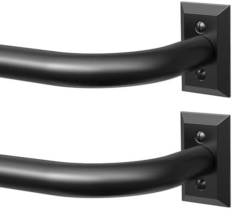Black Curtain Rods Pack of 2, Heavy Duty Wrap Around Curtain Rod for Windows 28 to 48 Inch, Adjustable Decorative Blackout Drapery Pole, Modern Room Darkening Rod for Blackout Curtains, Matte Black