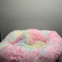 JOLLYVOGUE Calming Dog Beds Large Sized Dog, 36in Donut Washable Large Pet Bed, Anti-Slip & Anti-Anxiety Fluffy Faux Fur Round Dogs Bed, Fits up to 80 lbs Pets (Rainbow)