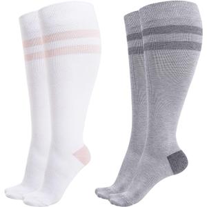 Momcozy Compression Socks for Women Wide Calf, 15-20mmHg Knee High Support Socks for Pregnancy, Nurses, Flying, Travel (3X-Large, White/Light Gray)