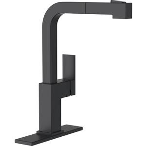 APPASO Square Kitchen Faucet Black, S304 Stainless Steel Modern Sink Faucets with Pull Out Sprayer 2 Modes, Single Handle Faucet Kitchen for RV Bar Sink