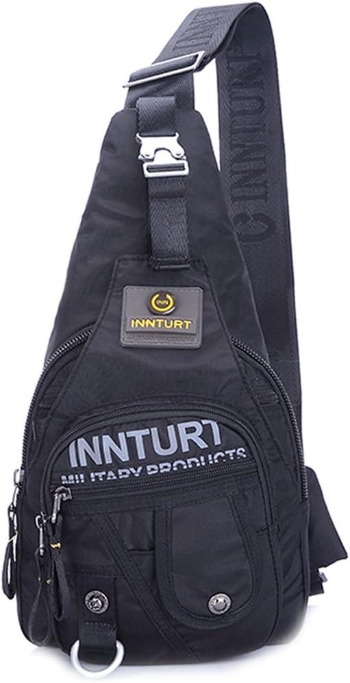 Nylon Sling Bag Small Backpack Crossbody Shoulder Bag Sling Pack (Black)