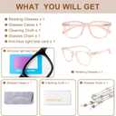 Reading Glasses for Men Women Blue Light Blocking with Spring Hinge, Blocking Readers Anti UV Ray Filter Eyeglasses, Square Computer Reader Glasses, Pink, +3.5