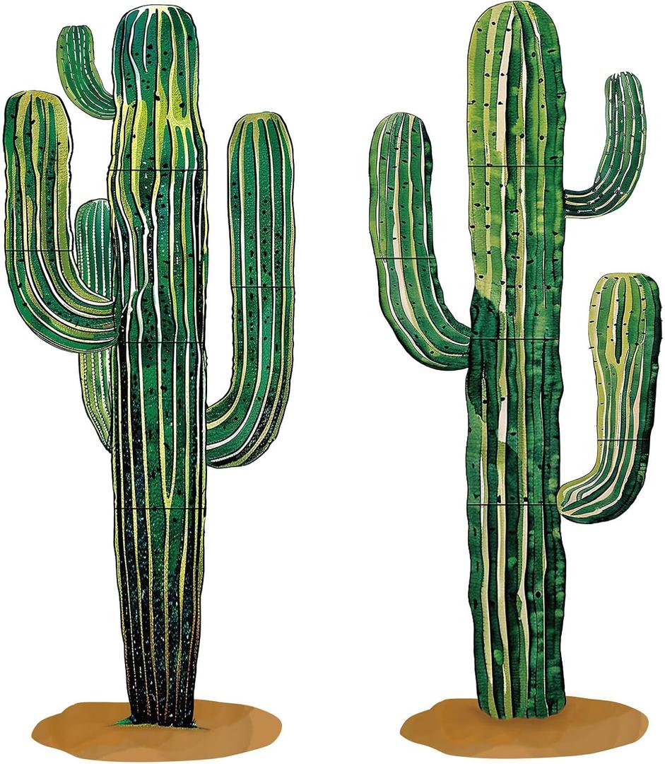 Janlaugh 2 Pcs 6 Feet Large Boho Cactus Wall Decor Jointed Cactus Cutouts Wall Stickers Tropical Cacti Home Decals Stickers DIY Bohemian Green Botanical Decorations for Classroom Bedroom
