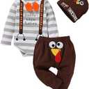 SEVEN YOUNG Thanksgiving/Christmas Outfits Infant Baby Boys Xmas Stripe Rompers+Turkey/Deer Pant Set Bodysuit Fall Clothes Size 90