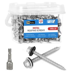 Metal Roofing Screws #102Inch, 320-PCS, Hex Head Rustpert Coating Sheet Metal to Wood Siding Screw with EPDM Rubber Washer, Sharp Point, Hex Socket Included