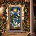 2 x Merry Christmas Door Cover 71x35 Inch Front Porch Door Banners Decoration Winter Nativity Scene Angels Baby Jesus Lambs Religious Christmas Style for Sign Party Decor