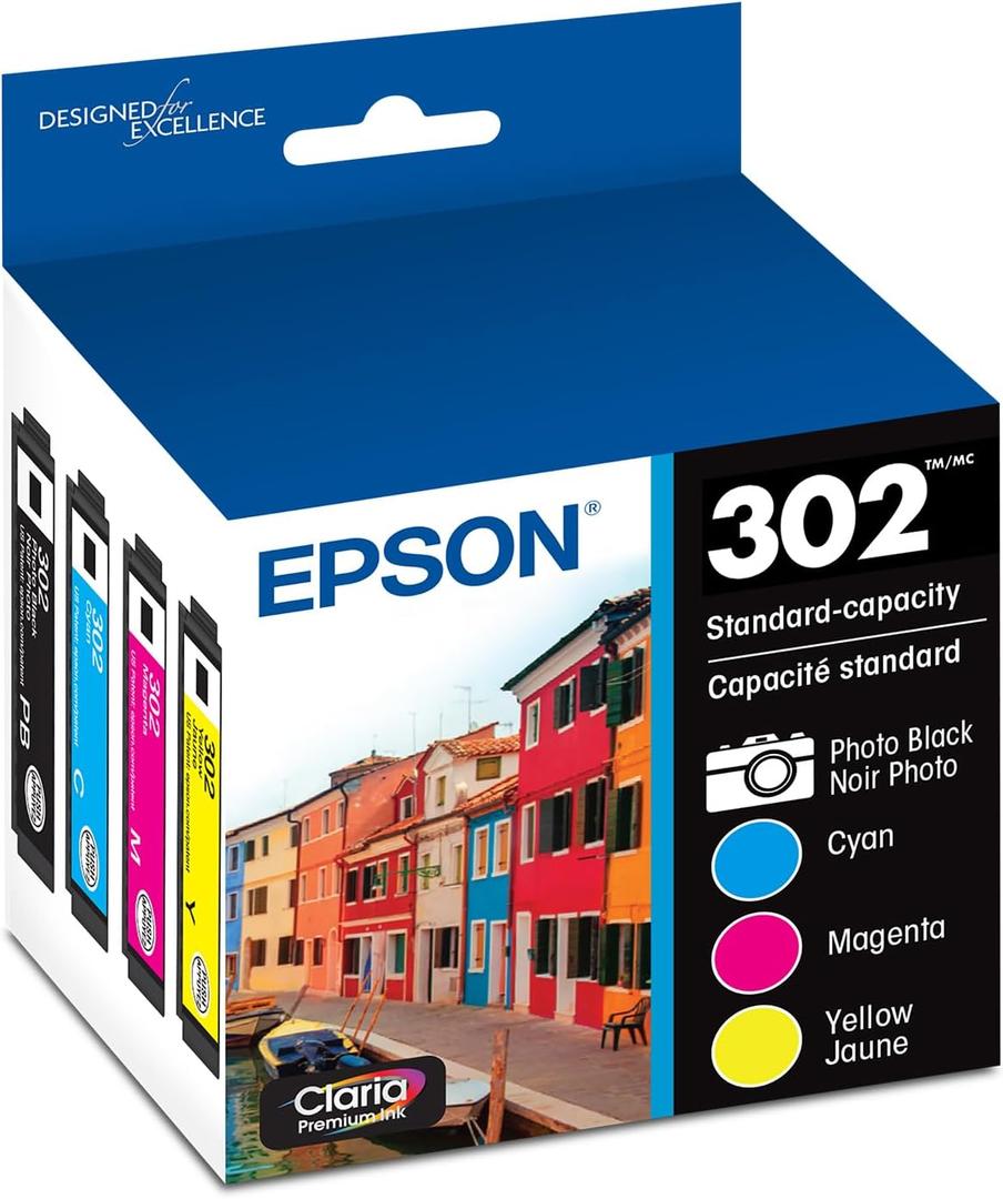 EPSON 302 Claria Premium Ink Standard Capacity Color Combo Pack (T302520-S) Works with Expression XP-6000, 6100
