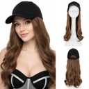 SEGO Baseball Cap with Hair Extensions for Women Heat Resistant Synthetic 2" Adjustable Long Wavy Hairpiece Replacement Wigs in Black Hat for Girls 12A Light Brown