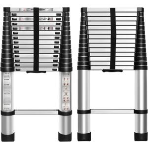 WFLNHB 14.5 FT Telescoping Ladder One Button Retraction Aluminum Extension Ladder Collapsible Suitable for Outdoor or Indoor
