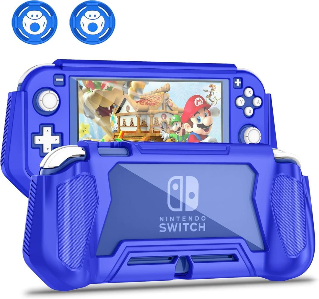 Switch Lite Case Protective Case for Nintendo Switch Lite, Case Compatible with Nintendo Switch Lite Hand Grip Case with Detachable TPU+Built-in PC Screen Protector & 2 x Thumb Grip Caps (Blue) (Blue)