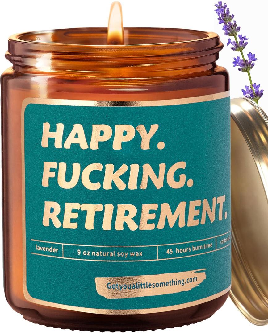 Retirement Gifts for Women Men - Happy Retirement Lavender Vanilla Soy Wax Scented Candle - Funny 2026 Newly Retired Gift for Woman | Farewell Party Gag Gift Idea for Coworkers, Boss, Retiring Friends