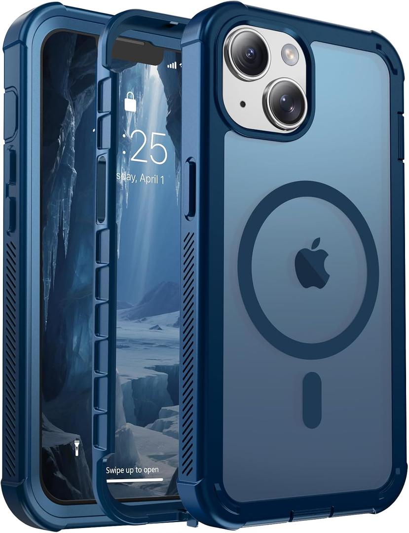 jaroco Magnetic for iPhone 13 Case, [Compatible with MagSafe][Military Grade Drop Protection][Heavy Duty Protection][Non-Slip][Shockproof] 2-Layer Durable Bumper Phone Case 6.1''-Deep Blue