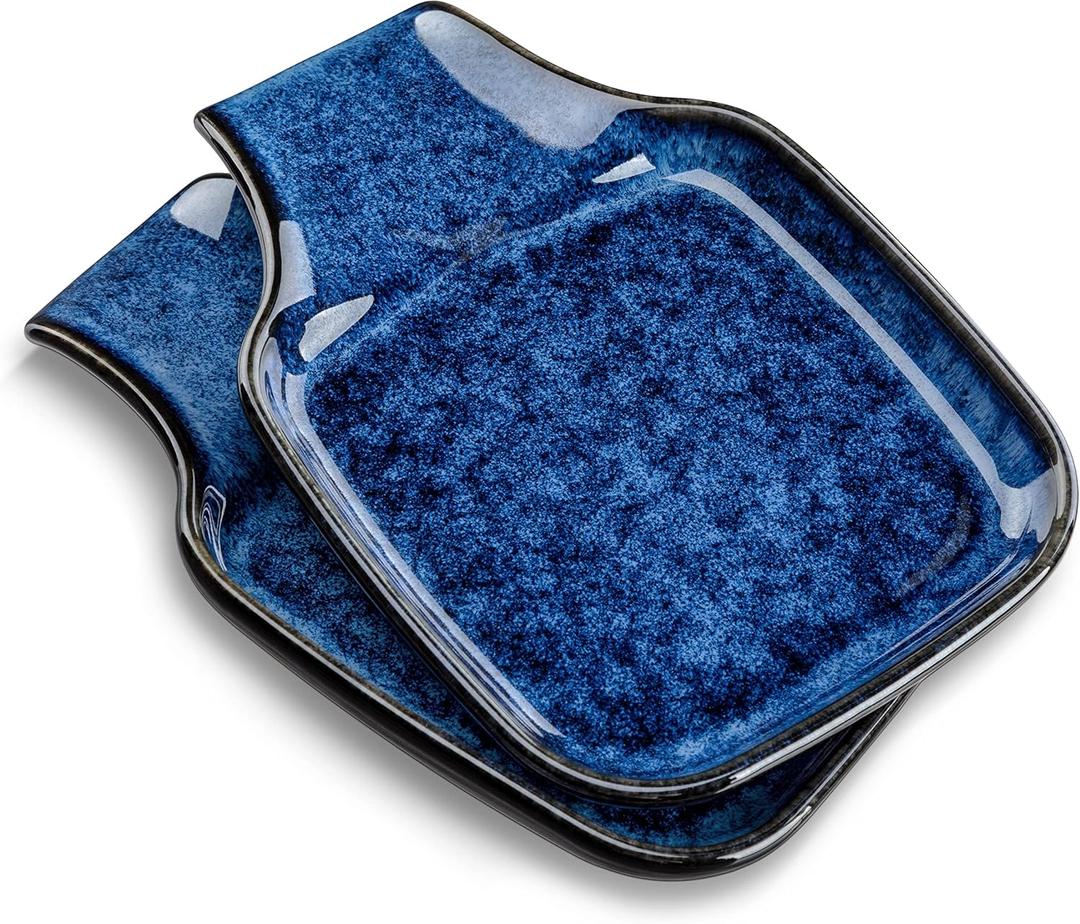 vancasso Stern Spoon Rest for Kitchen, Square Ceramic Spoon Holder for Stove Top, Heat Resistant Utensil Rest for Countertop, Dishwasher Safe, Kiln Blue, 2 Pack (7 Inch)