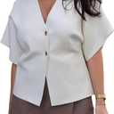 Verdusa Women's Old Money Clothes Summer Short Sleeve Cardigans V Neck Button Down Lightweight Outerwear Knit Sweater (White, XS)