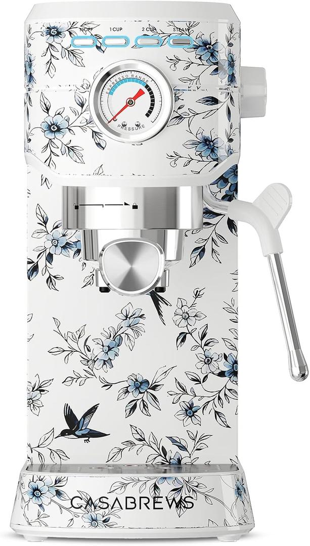 CASABREWS CM5418 Espresso Machine 20 Bar, Small Espresso Maker with Steam Milk Frother, Stainless Steel Coffee Machine with 34oz Removable Water Tank for Cappuccino, Latte Machine, Blue Willow