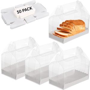50 Pack Clear Gable Bakery Gift Boxes with Cardboard,Candy Treat Gift Box for Party Pastry Treat Dessert Cookies Birthday Holiday Christmas Valentine Birthday Baby Shower 6.5 x 3.5 x 3.7 Inch