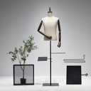 53-76inch Male Mannequin Torso with Wooden Arms Metal Stand, Height Adjustable Dress Form Male with Detachable Trousers Rack and Shoe Holder, Pinnable Torso Display for Clothing Retail Sewing Shop