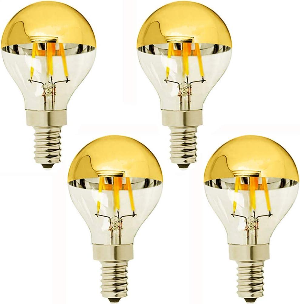 E12 G45(G14) Golden Half Chrome Light Bulb 4W Dimmable G45 Globe Gold Reflected 40W Incandescent Bulbs Equivalent Warm White 2700K 600 Lumen CRI>90+ Gold Tipped Mirror Decorative Light Bulb,4 Pack