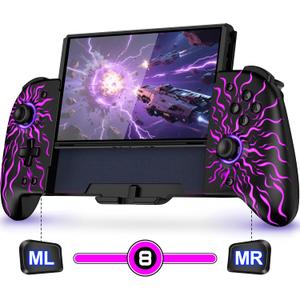 Spican Switch Controllers, Hall Effect Wireless Switch Controler for Handheld Mode, One-Piece Switch Remote with Battery/Turbo/Programmabl for Nintendo Switch Games (Switch 1 - 6.2"/7", Black-Spark Vortex)