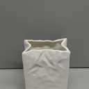 Pumtus Crinkle Paper Bag Ceramic Vase, 7.5 Inch Unique Flower Vase, White Matte Square Wide Mouth Pleated Planter, Minimalist Boho Pot for Flower Arrangement Table Centerpiece Home Office Decor