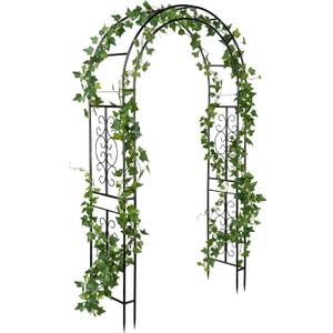 Plow & Hearth Arch Metal Outdoor Garden Arbor 7 Feet Tall Black Iron Trellis for Climbing Plants Outdoor, Wedding Party Arch, Outdoor Patio Decor, 84 inches tall x 45 inches wide x 16 inches deep