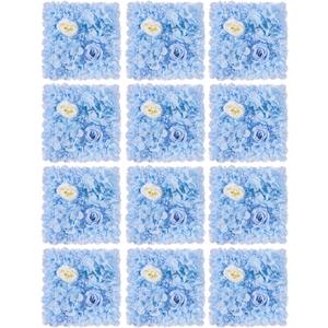 Flower Wall Panel 12PCS - 12 in Artificial Flower Wall Backdrop for Wedding Anniversary Birthday Party, 3D Silk Faux Flower Wall Rose Floral Decorative Background, 4 ft x 3 ft in Total, Blue