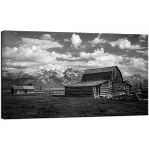 LevvArts Grand Teton National Park Picture Canvas Wall Art Black and White Moulton Barn Poster Prints USA Landscape Wyoming Canvas Artwork for Home Living Room Decor Framed Ready to Hang, 20"L x 36"W