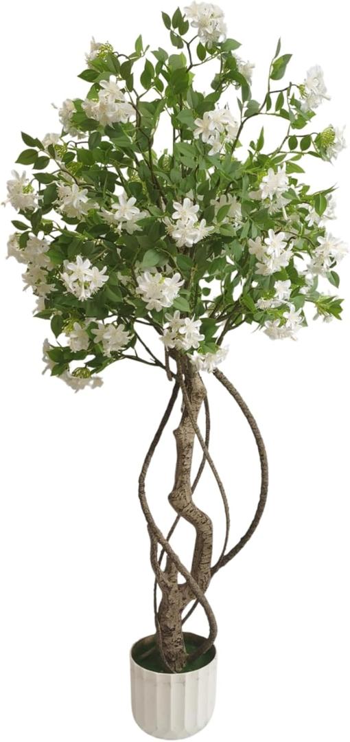 Artificial White Flower Tree 5FT Tall Faux Floral Plant with Green Leaves - No Maintenance Indoor Outdoor Home Office Porch Decor Housewarming Gift (1 Pack) Artificial White Flower Tree 5FT Tall Faux Floral Plant with Green Leaves - No Maintenance Indoor Outdoor Home Office Porch Decor Housewarming Gift (1 Pack)