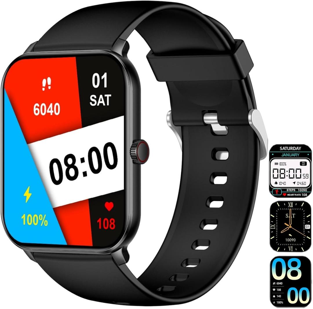 Smart Watch for Men Women Answer/Make Calls and Message Reminder, Fitness Watch 1.85" HD Touch Screen, 100+ Sports Modes/Heart Rate/Sleep Monitor, Activity Trackers for iOS/Android,Black