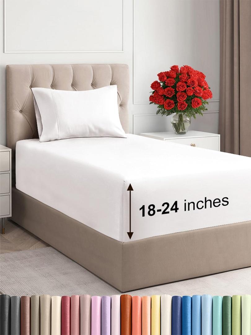 Extra Deep Pocket Twin Sheets - 3 Piece Breathable & Cooling Bed Sheets - Hotel Luxury Bed Sheet Set - Soft, Wrinkle Free & Comfy - Easily Fits Extra Deep Mattresses - Deep Pocket Antique White Sheets