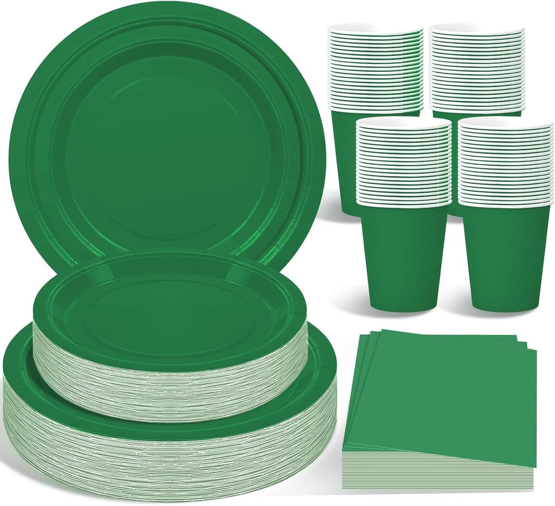 WYTAOHZL 200PCS Green Plates and Napkins Party Supplies with 7 Inch and 9 Inch Disposable Party Paper Plates Napkins Cups for Birthday Shower Parties