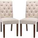 COLAMY Tufted Upholstered Dining Chairs Set of 2, Accent Parsons Chairs with Solid Wood Legs and Padded Seat, Beige